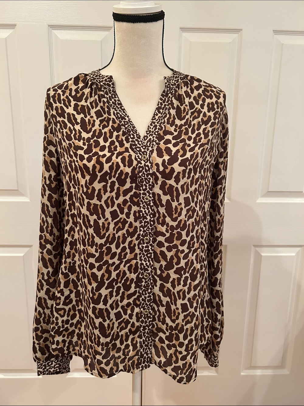 Banana Republic Leopard Print V-Neck Blouse - Brown/Cream